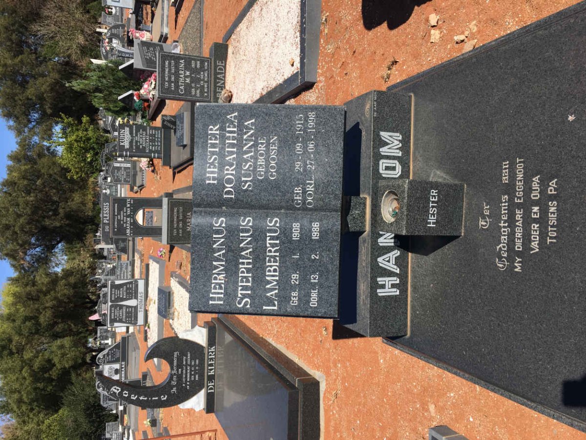 HANEKOM Hermanus Stephanus Lambertus 1908-1986 &amp; Hester Dorathea Susanna GOOSEN 1915-1998