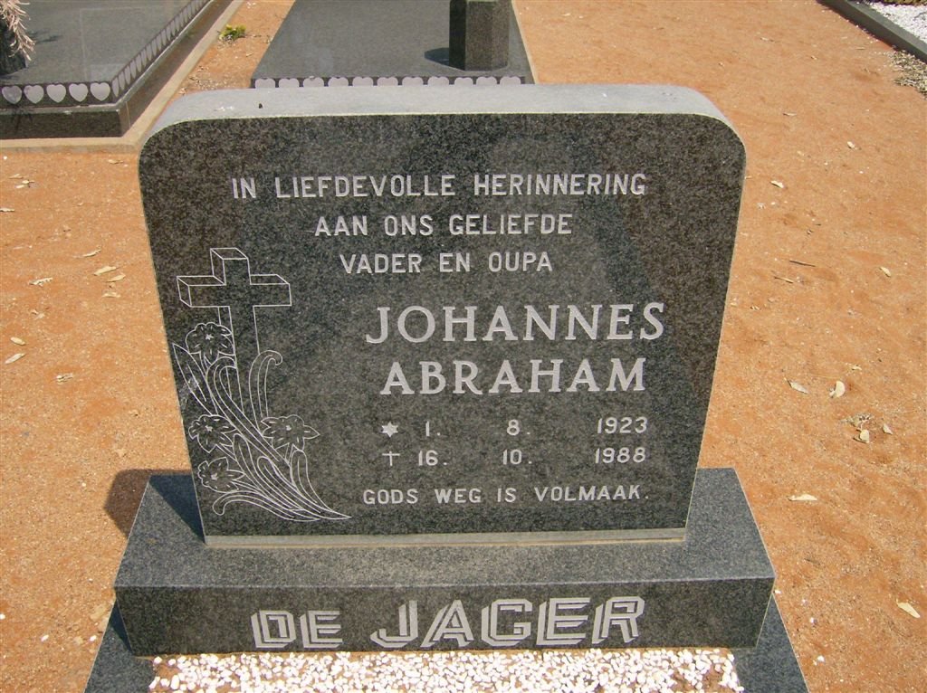 JAGER Johannes Abraham, de 1923-1988
