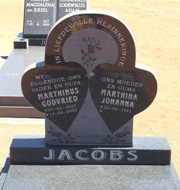 JACOBS Marthinus Godvried 1927-2005 &amp; Marthina Johanna 1941-