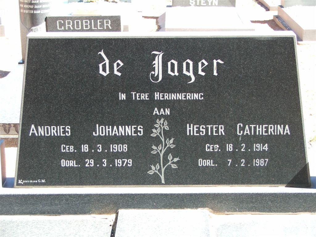 JAGER Andries Johannes, de 1908-1979 &amp; Hester Catherina 1914-1987