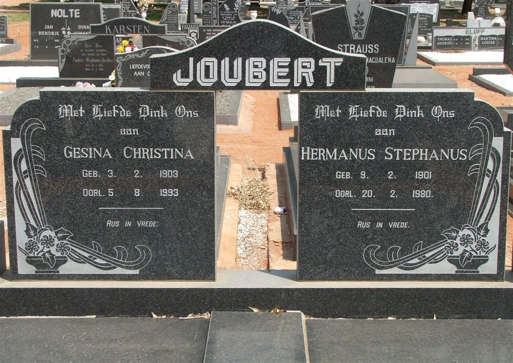 JOUBERT Hermanus Stephanus 1901-1980 &amp; Gesina Christina 1903-1993