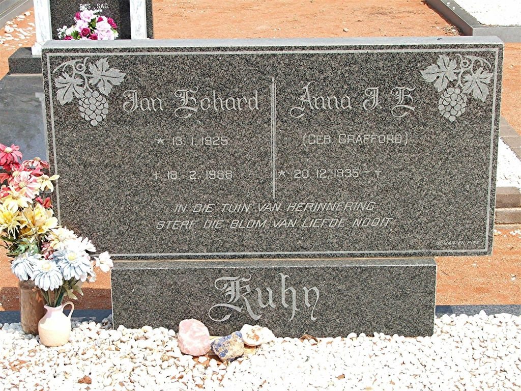 KUHN Jan Rohard 1925-1988 &amp; Anna J.E. CRAFFORD 1935-