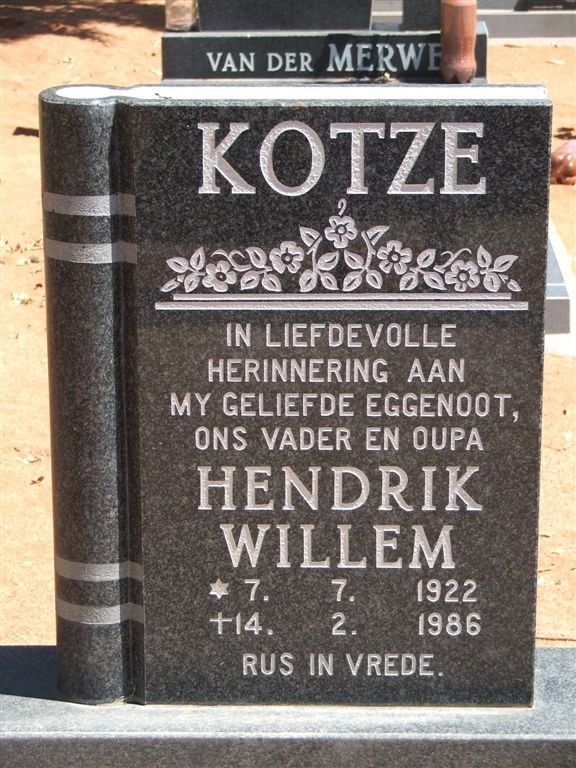 KOTZE Hendrik Willem 1922-1986