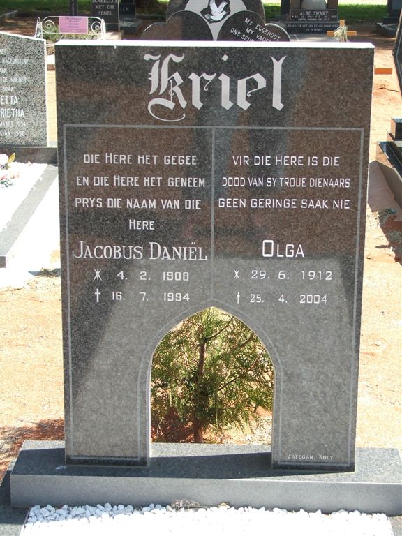 KRIEL Jacobus Daniël 1908-1994 &amp; Olga 1912-2004
