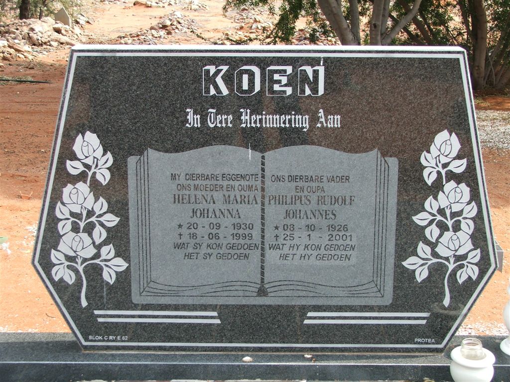 KOEN Philipus Rudolf Johannes 1926-2001 &amp; Helena Maria Johanna 1930-1999