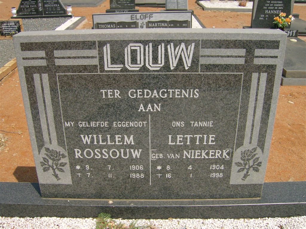 LOUW Willem Rossouw 1906-1988 &amp; Lettie VAN NIEKERK 1904-1998