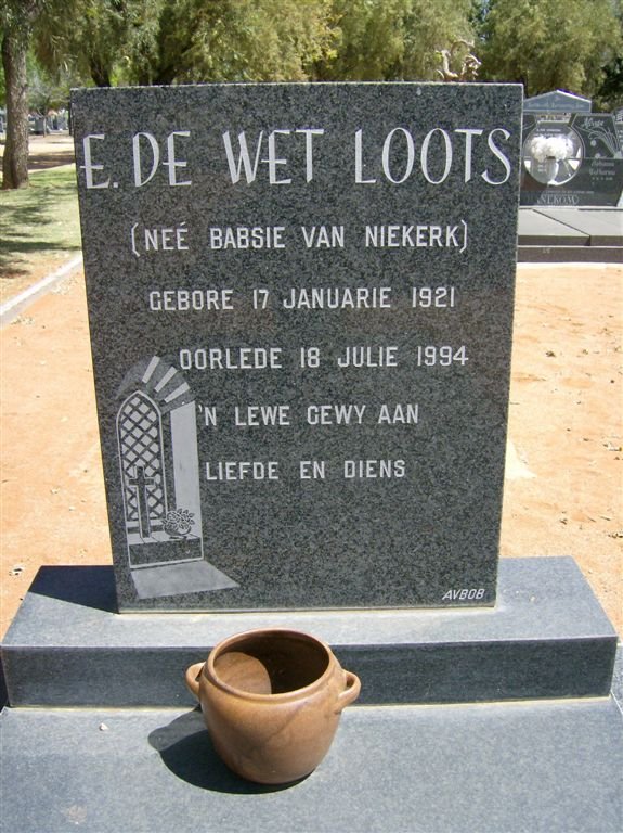 LOOTS E. de Wet nee VAN NIEKERK 1921-1994