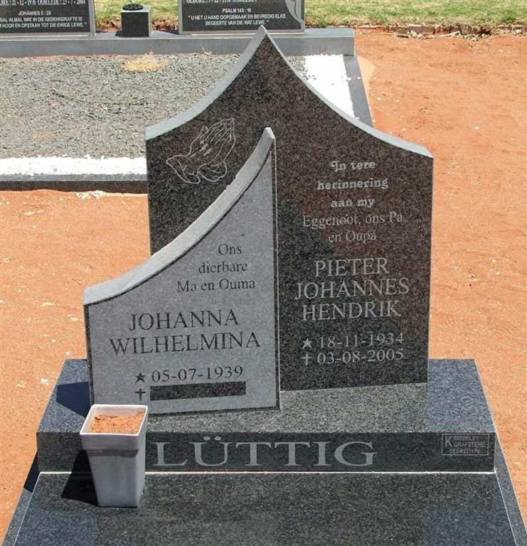 LÜTTIG Pieter Johannes Hendrik 1934-2005 &amp; Johanna Wilhelmina 1939