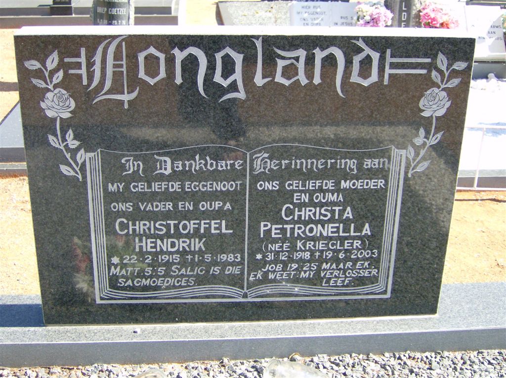 LONGLAND Christoffel Hendrik 1915-1983 &amp; Christa Petronella KRIEGLER 1918-2003