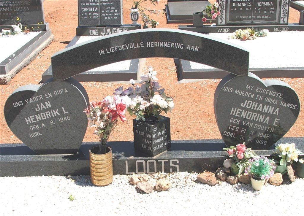 LOOTS Jan Hendrik L. 1946-  &amp; Johanna Hendrina E. VAN ROOYEN 1942-1996