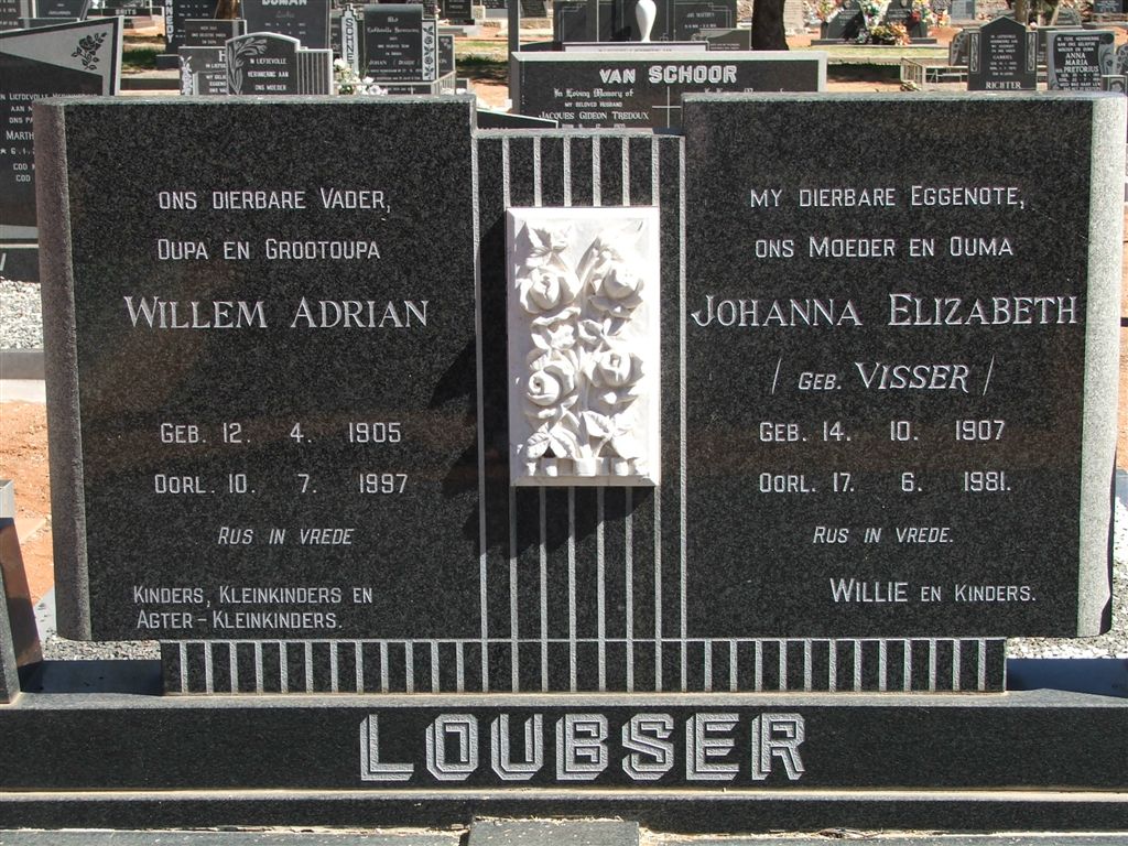 LOUBSER Willem Adrian 1905-1997 &amp; Johanna Elizabeth VISSER 1907-1981