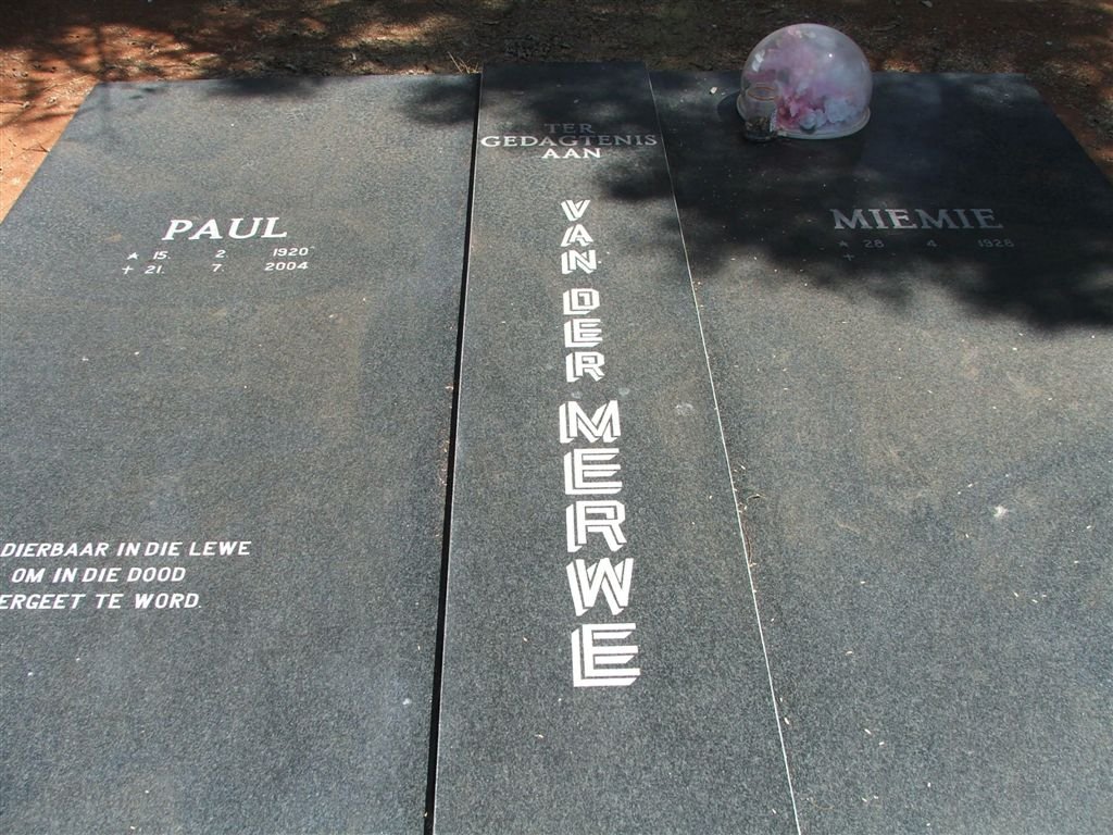 MERWE Paul, van der 1920-2004 &amp; Miemie 1928-