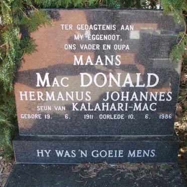 MACDONALD Hermanus Johannes 1911-1986