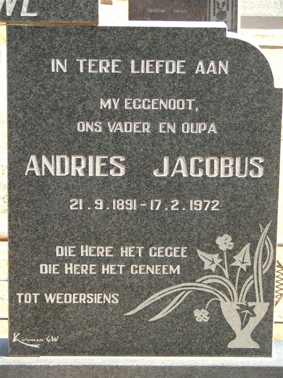 MERWE Andries Jacobus, van der 1891-1972