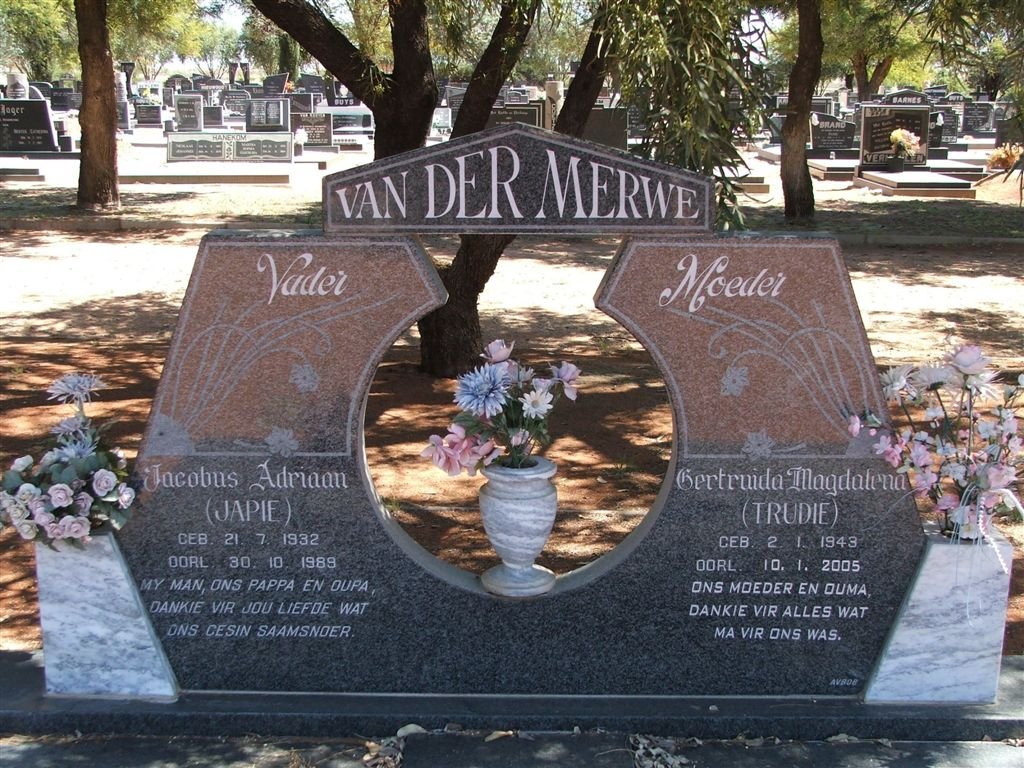 MERWE Jacobus Adriaan, van der 1932-1989 &amp; Gertruida Magdalena 1943-2005