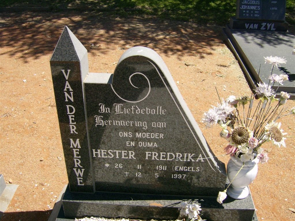 MERWE Hester Fredrika, van der nee ENGELS 1911-1997