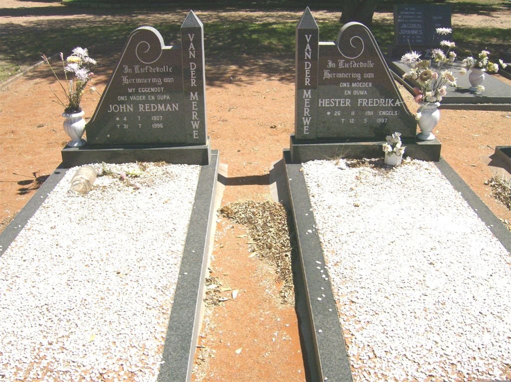 MERWE John Redman, van der 1907-1996 &amp; Hester Fredrika ENGELS 1911-1997