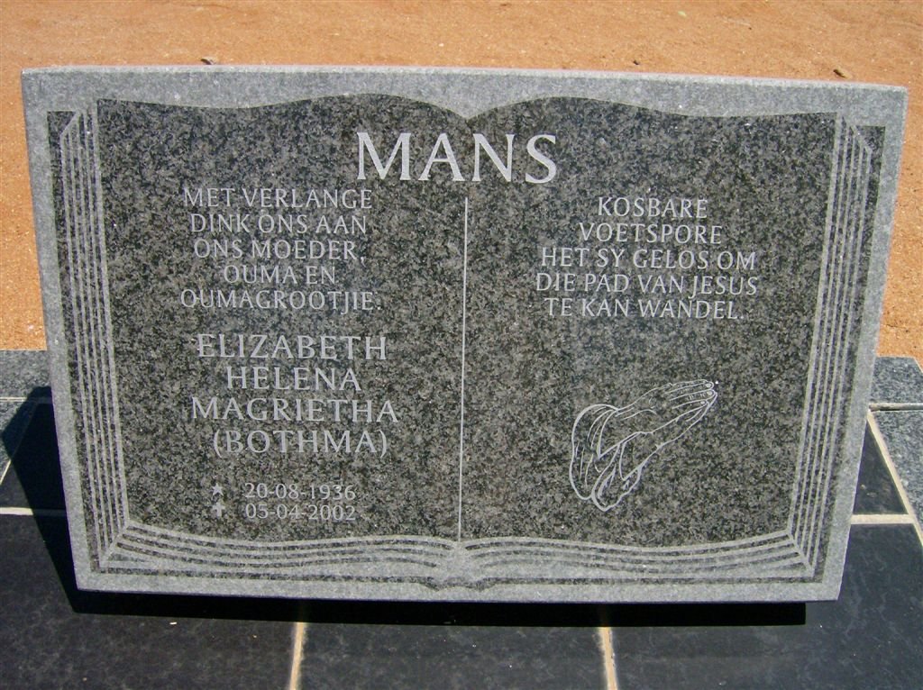 MANS Elizabeth Helena Magrietha nee BOTHMA 1936-2002