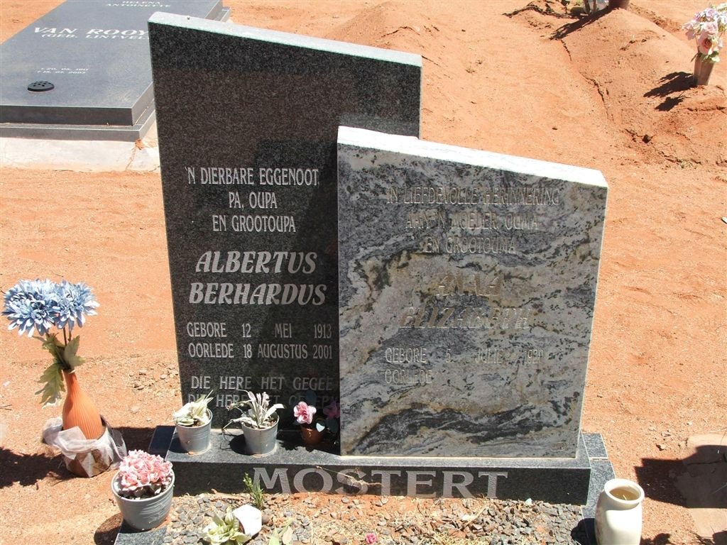 MOSTERT Albertus Berhardus 1913-2001 &amp; Anna Elizabeth 1920-