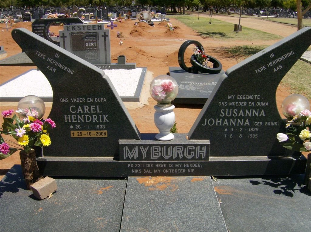 MYBURGH Carel Hendrik 1933-2006 &amp; Susanna Johanna BRINK 1935-1995