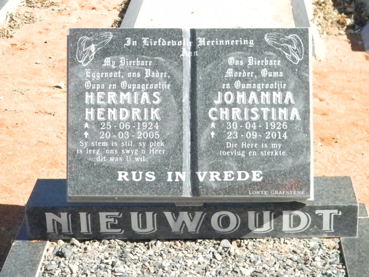 NIEUWOUDT Hermias Hendrik 1924-2005 &amp; Johanna Christina 1926-2014
