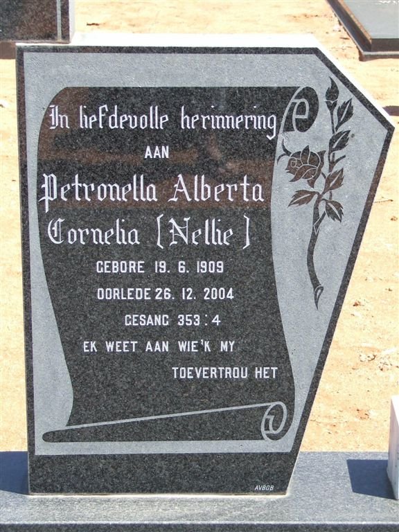 NIEKERK Petronella Alberta Cornelia, van 1909-2004