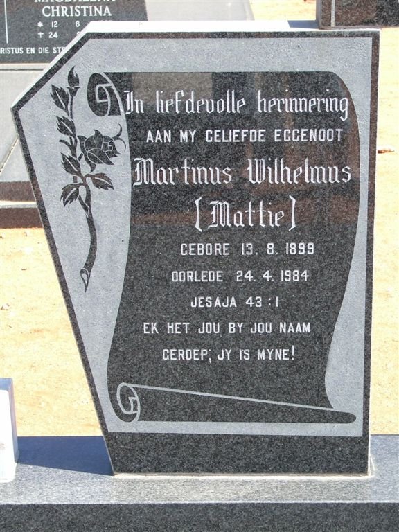 NIEKERK Martinus Wilhelmus, van 1899-1984