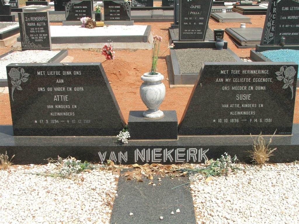 NIEKERK Attie, van 1894-1981 &amp; Susie 1896-1981