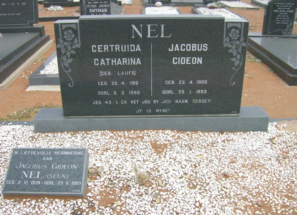 NEL Jacobus Gideon 1906-1993 &amp; Gertruida Catharina LAUFS 1916-1982 :: NEL Jacobus Gideon 1934-1989