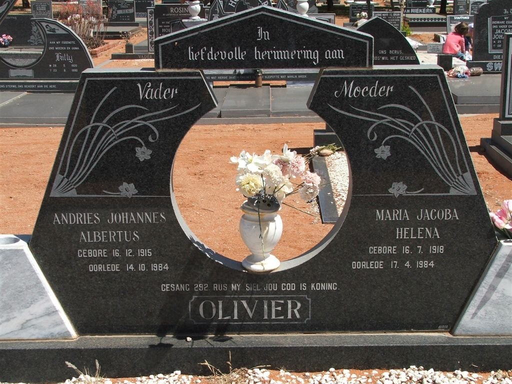 OLIVIER Andries Johannes Albertus 1915-1984 &amp; Maria Jacoba Helena 1918-1984