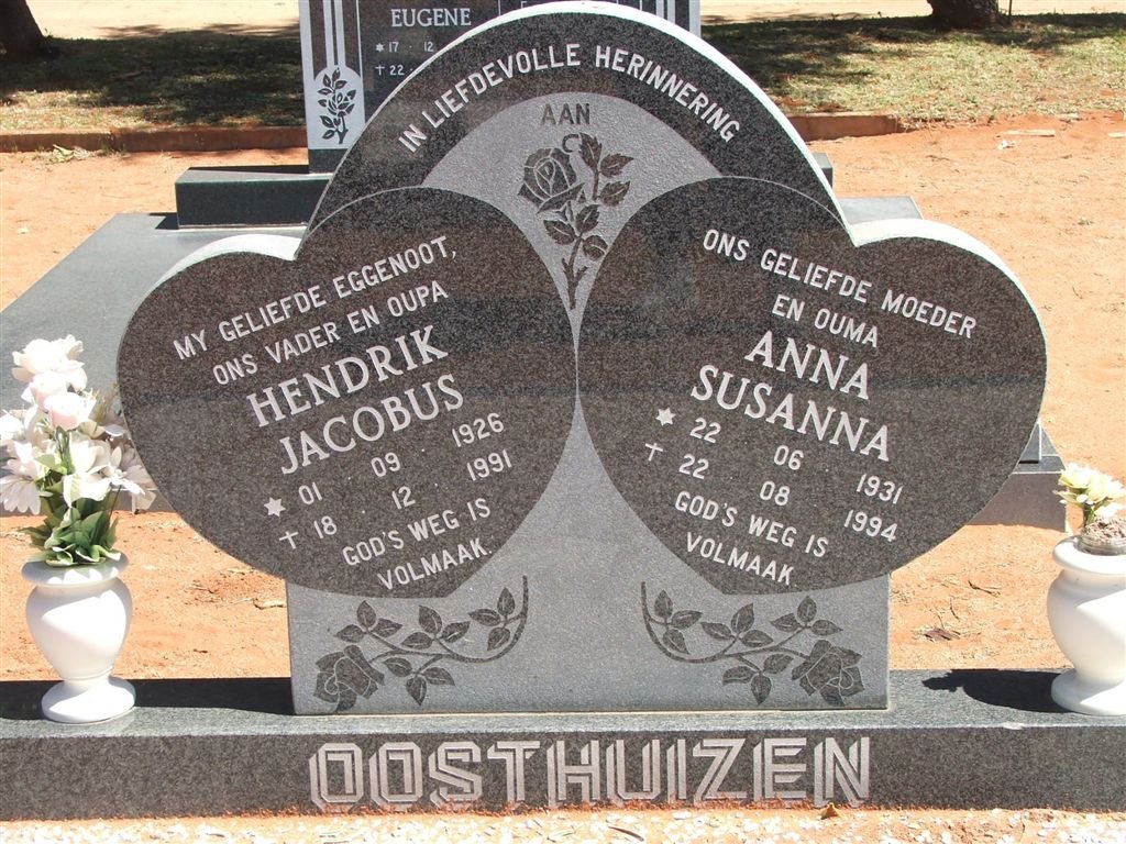 OOSTHUIZEN Hendrik Jacobus 1926-1991 &amp; Anna Susanna 1931-1994