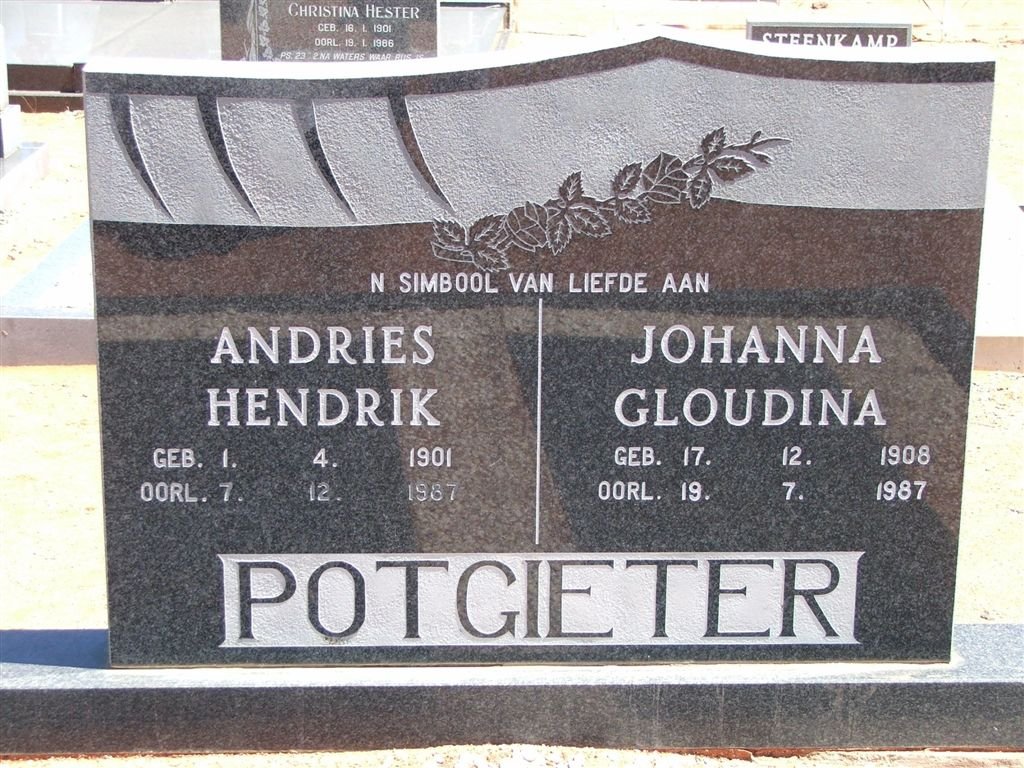 POTGIETER Andries Hendrik 1901-1987 &amp; Johanna Gloudina 1908-1987