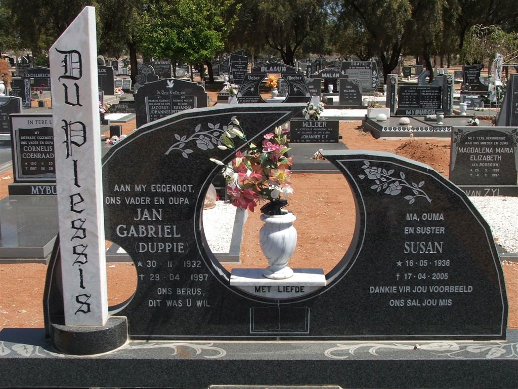 PLESSIS Jan Gabriel, du 1932-1997 &amp; Susan 1936-2005