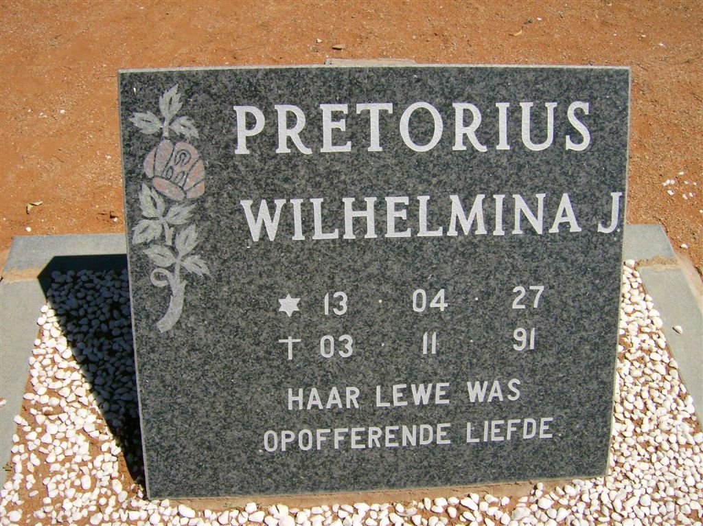 PRETORIUS Wilhelmina J. 1927-1991