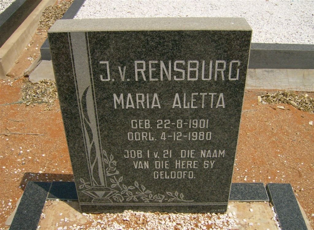 RENSBURG Maria Aletta, J.v. 1901-1980