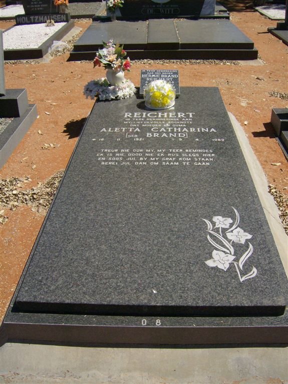 REICHERT Aletta Catharina nee BRAND 1921-1989 :: REICHERT Hermie Brand 1964-2007