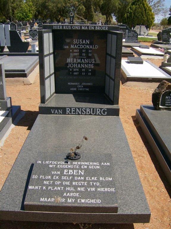 RENSBURG Susan, van nee MACDONALD 1947-1997 :: VAN RENSBURG Hermanus Johannes 1975-1997