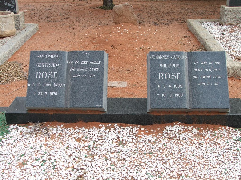 ROSE Johannes Jacobus Philippus 1895-1983 &amp; Jacomina Gertruida RUST 1903-1970