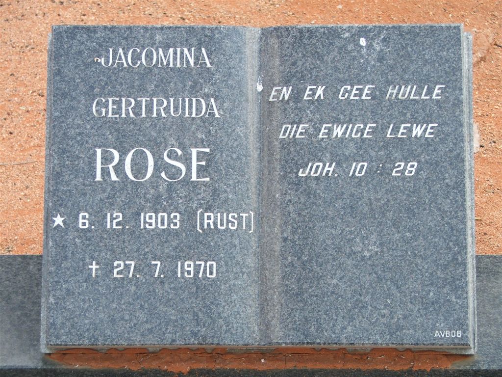 ROSE Jacomina Gertruida nee RUST 1903-1970