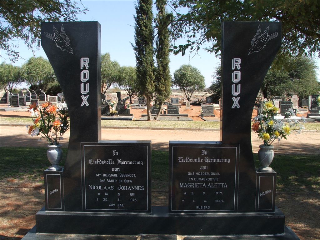 ROUX Nicolaas Johannes 1911-1975 &amp; Magrieta Aletta 1917-2007
