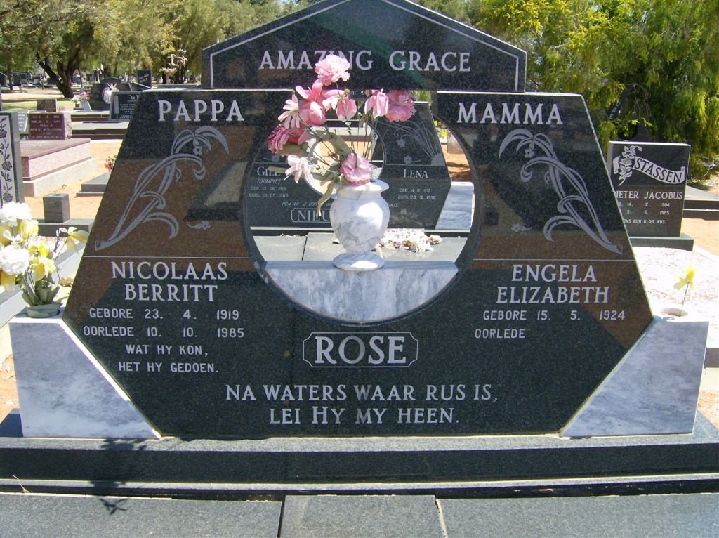 ROSE Nicolaas Berritt 1919-1985 &amp; Engela Elizabeth 1924-
