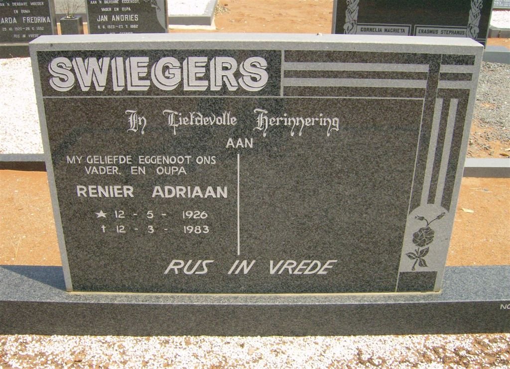 SWIEGERS Renier Adriaan 1926-1983