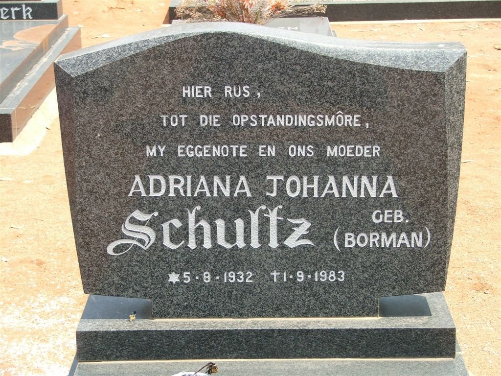 SCHULTZ Adriana Johanna nee BORMAN 1932-1983
