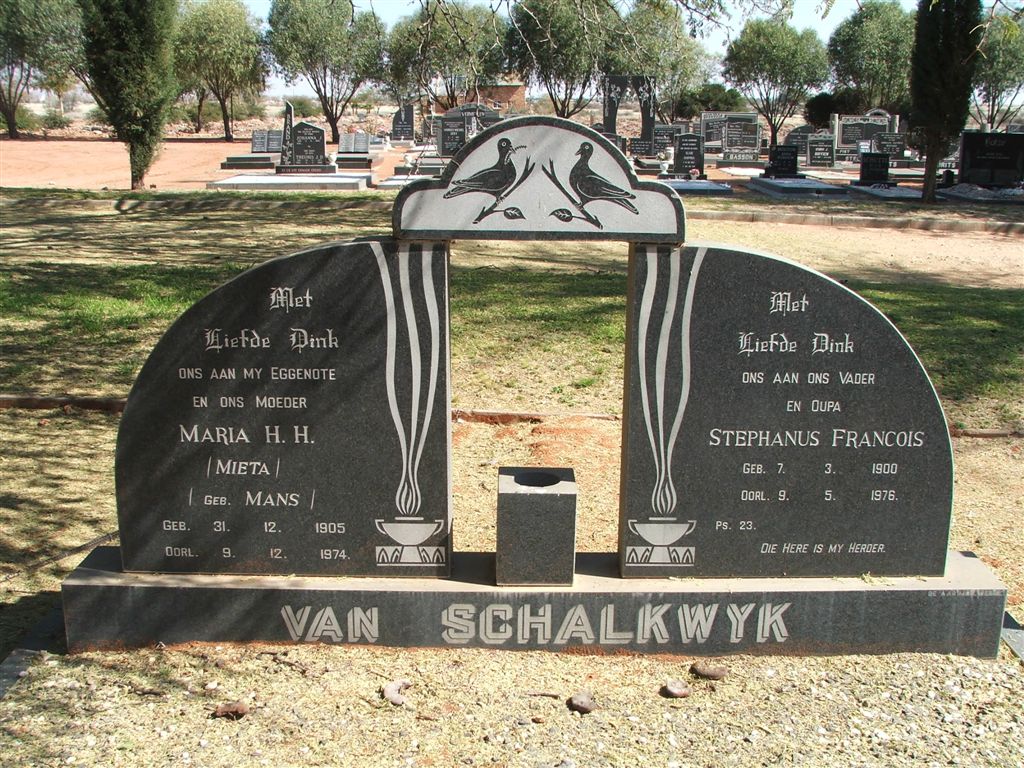 SCHALKWYK Stephanus Francois, van 1900-1976 &amp; Maria H.H. MANS 1905-1974