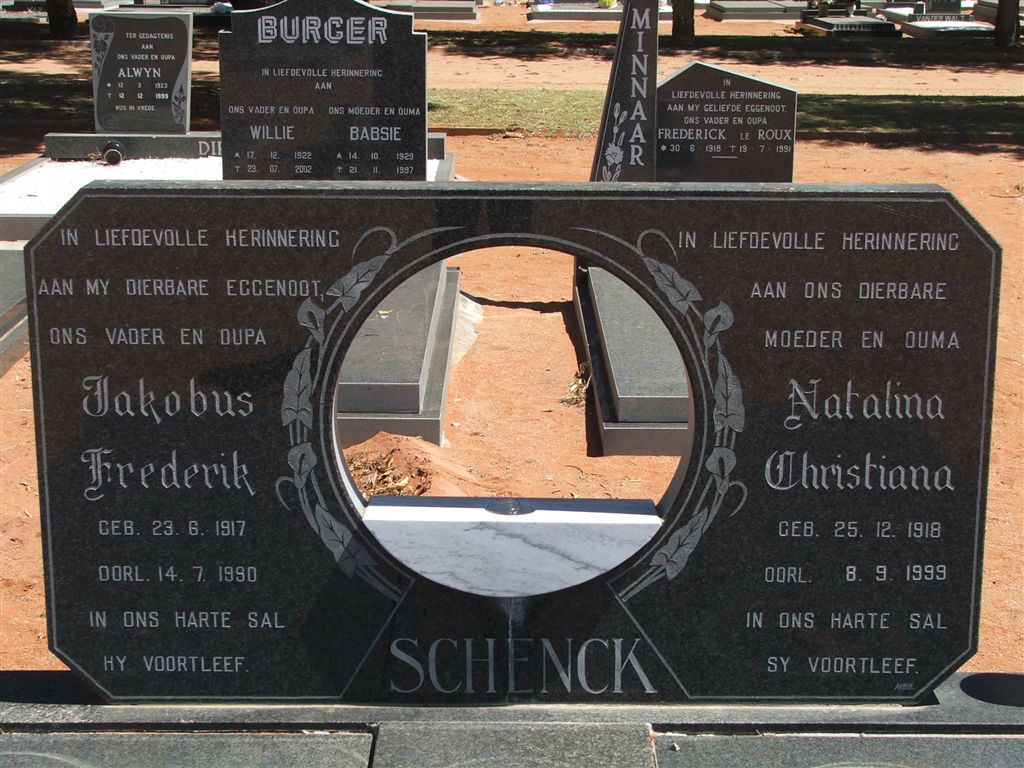 SCHENCK Jakobus Frederik 1917-1990 &amp; Natalina Christiana 1918-1999