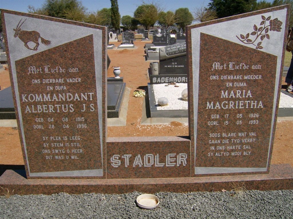STADLER Albertus J.S. 1915-1996 &amp; Maria Magrietha 1926-1993