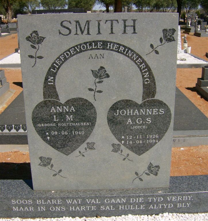 SMITH Johannes A.G.S. 1926-1994 &amp; Anna L.M. HOLTZHAUSEN 1940-