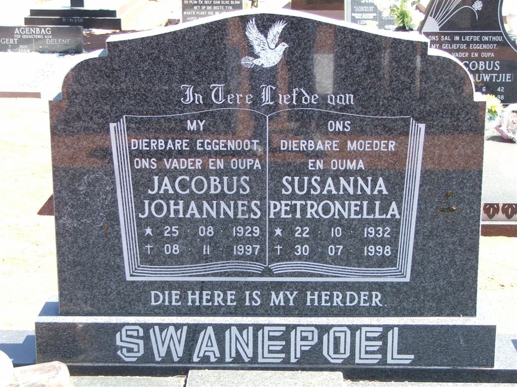 SWANEPOEL Jacobus Johannes 1929-1997 &amp; Susanna Petronella 1932-1998