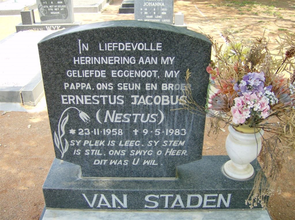 STADEN Ernestus Jacobus, van 1958-1983