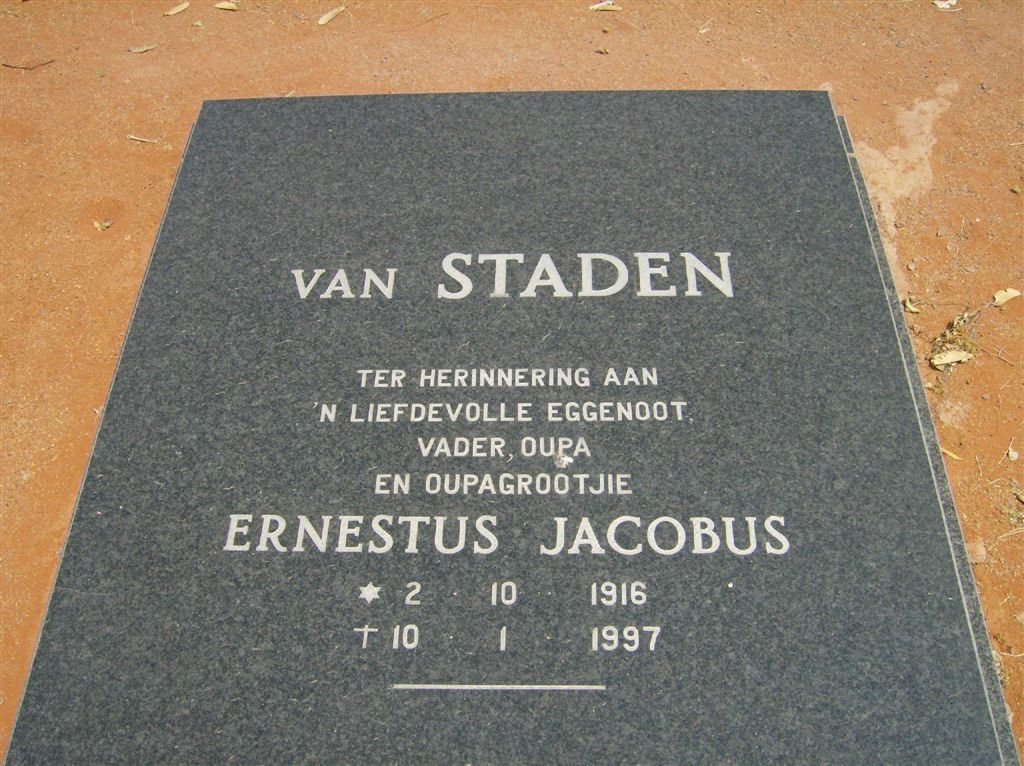 STADEN Ernestus Jacobus, van 1916-1997